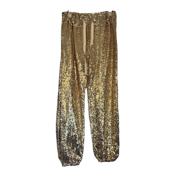 Sequin Jogger Pants Womens Large Gold Joggers Genie Pants Lined Elastic Waist - Picture 2 of 5